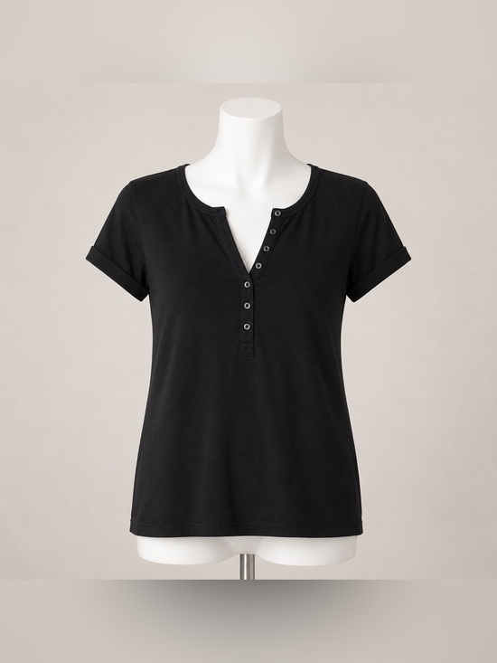 H&M Tops - H&M L.O.G.G. Black Ribbed Short Sleeve Henley Tee – Size L